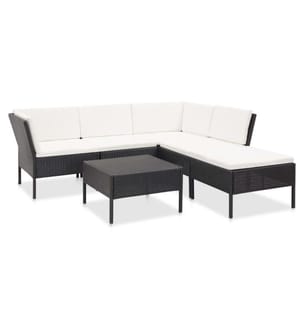 6-tlg. Garten-Lounge-Set mit Auflagen Poly Rattan Schwarz