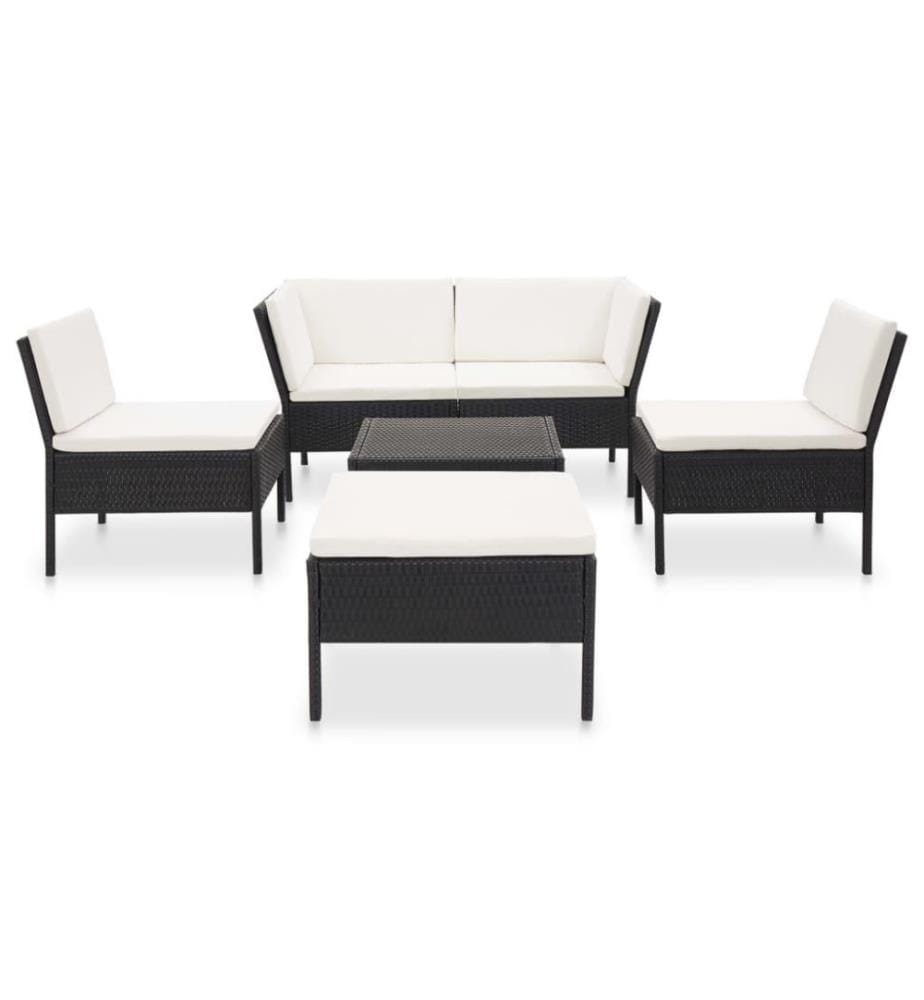 Salon de jardin 6 pcs avec coussins Résine tressée Noir