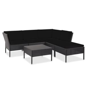 6-tlg. Garten-Lounge-Set mit Auflagen Poly Rattan Schwarz