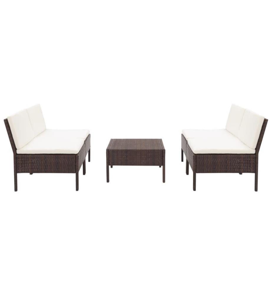 Salon de jardin 5 pcs avec coussins Résine tressée Marron