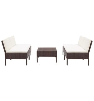 5-tlg. Garten-Sofagarnitur mit Auflagen Poly Rattan Braun