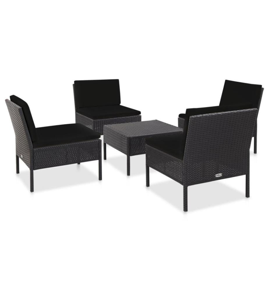 Salon de jardin 5 pcs avec coussins Résine tressée Noir