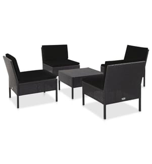 5-tlg. Garten-Sofagarnitur mit Auflagen Poly Rattan Schwarz