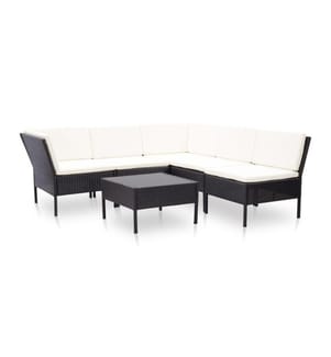 6-tlg. Garten-Lounge-Set mit Auflagen Poly Rattan Schwarz