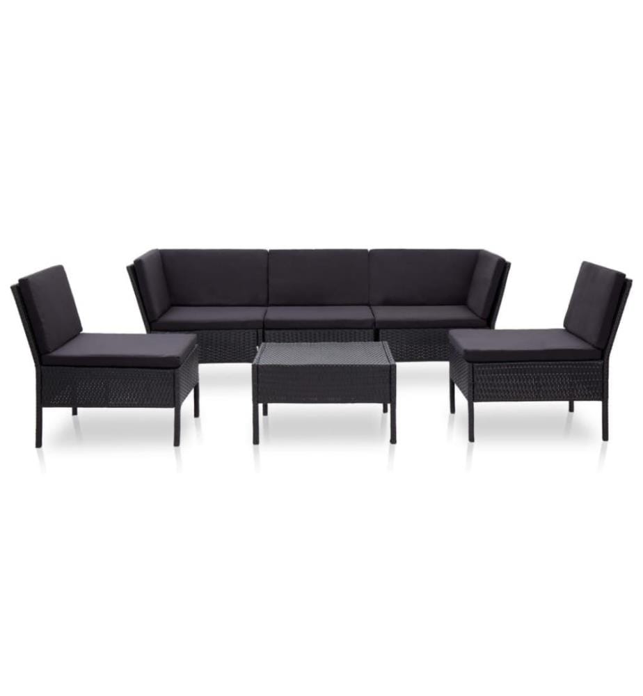 Salon de jardin 6 pcs avec coussins Résine tressée Noir