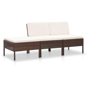 3-tlg. Garten-Lounge-Set mit Auflagen Poly Rattan Braun