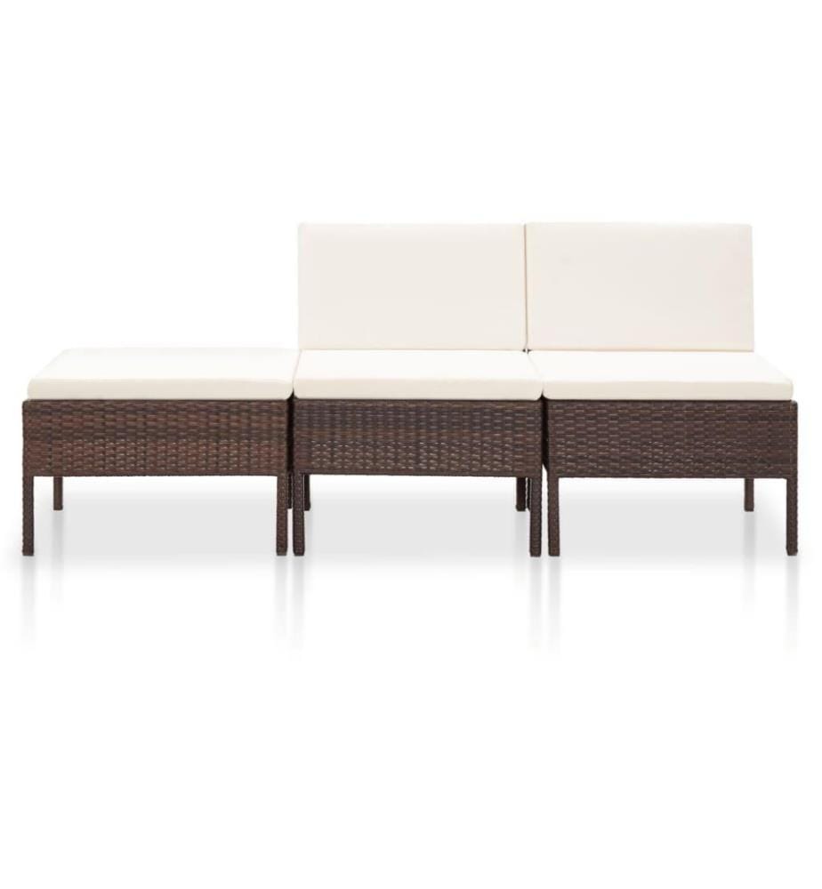 3-tlg. Garten-Lounge-Set mit Auflagen Poly Rattan Braun