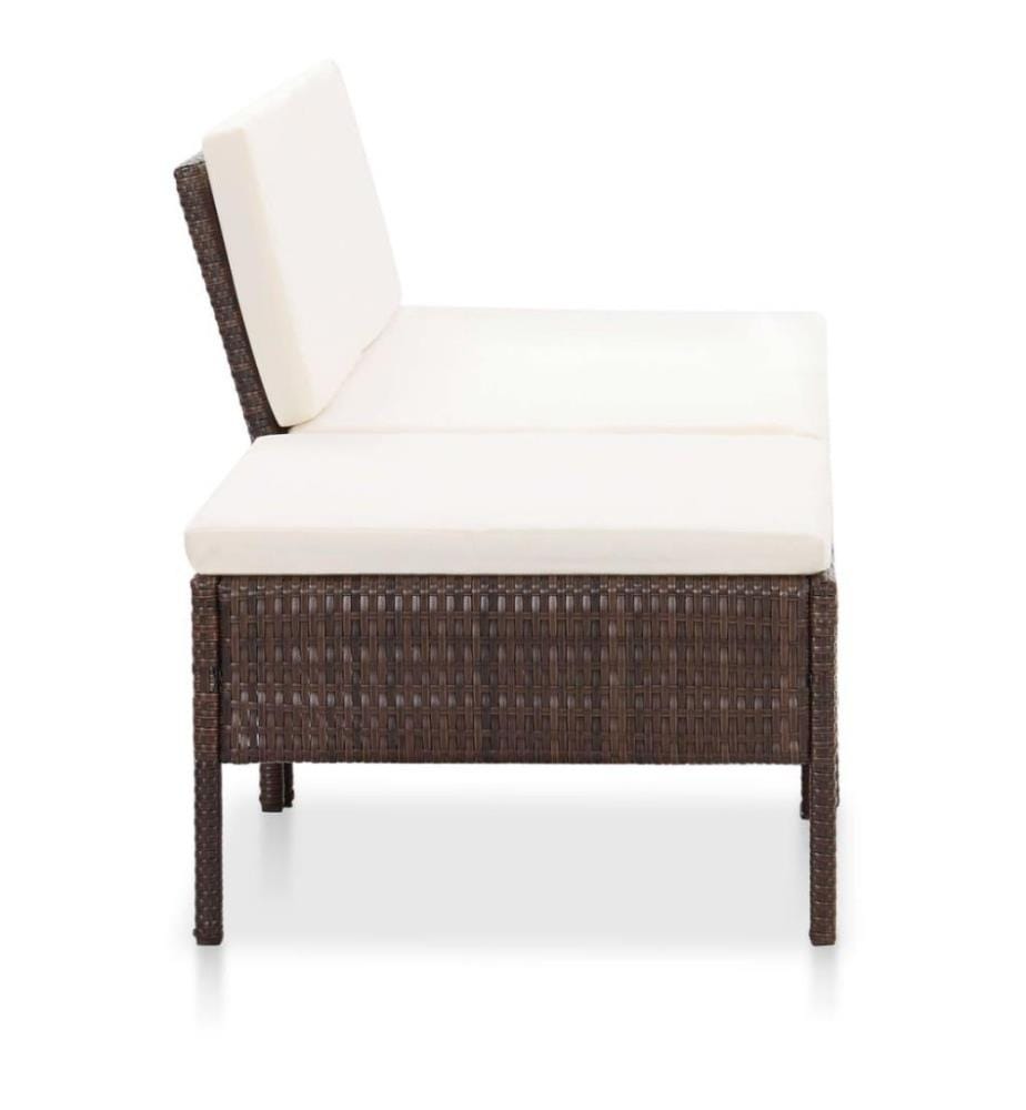 3-tlg. Garten-Lounge-Set mit Auflagen Poly Rattan Braun