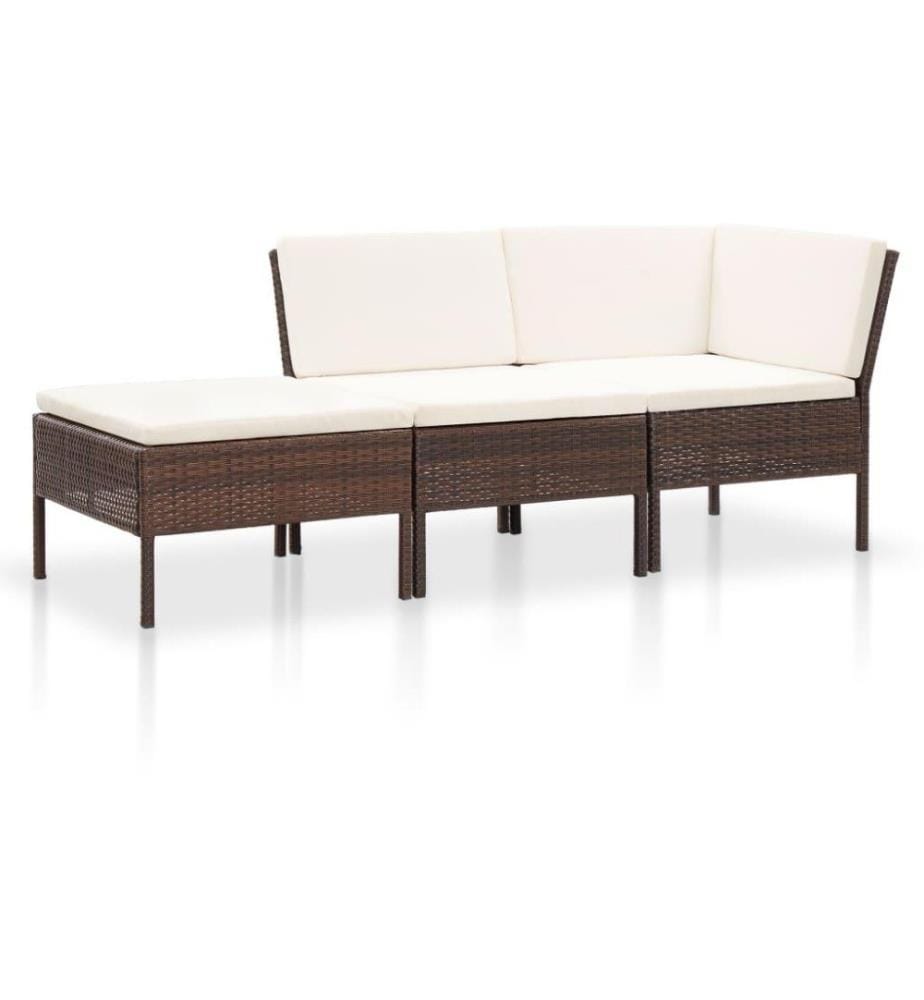 Salon de jardin 3 pcs avec coussins Résine tressée Marron