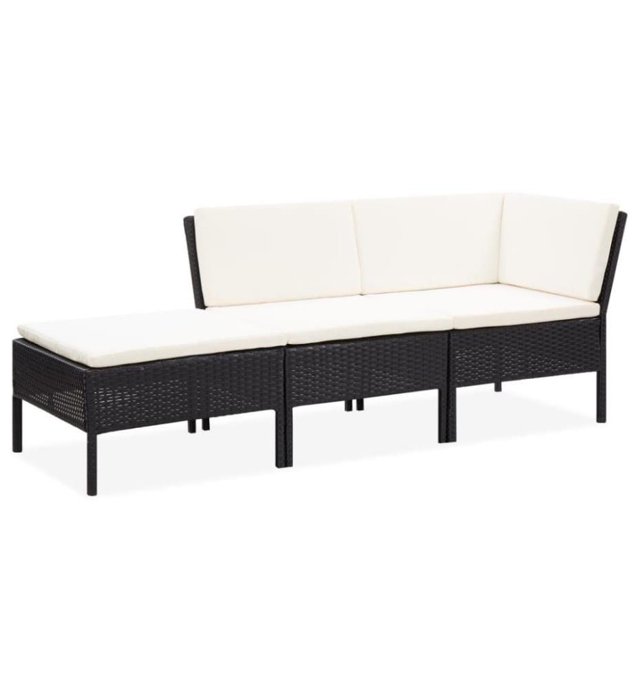 3-tlg. Garten-Lounge-Set mit Auflagen Poly Rattan Schwarz
