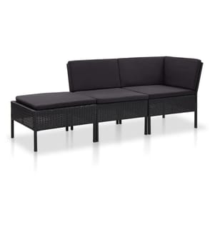 3-tlg. Garten-Lounge-Set mit Auflagen Poly Rattan Schwarz