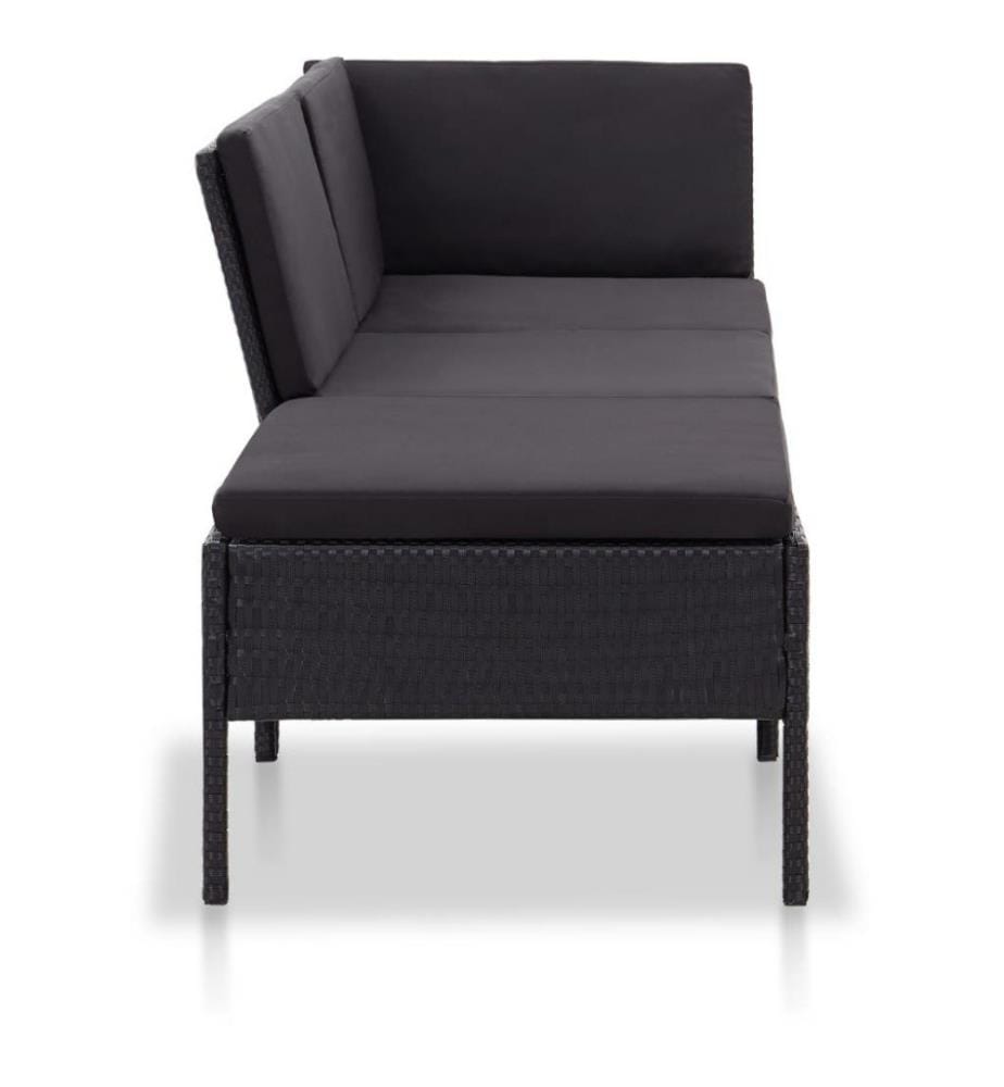 3-tlg. Garten-Lounge-Set mit Auflagen Poly Rattan Schwarz