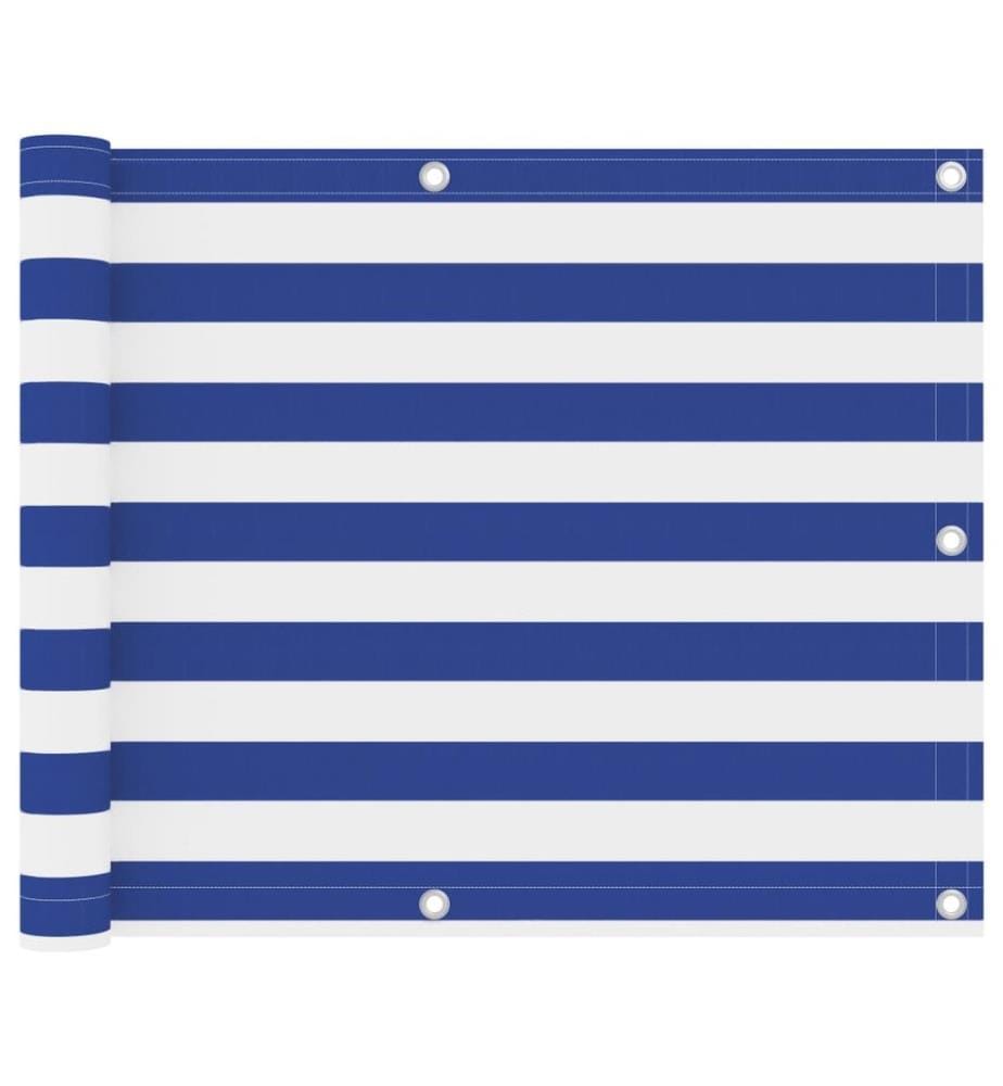 Écran de balcon Blanc et bleu 75x600 cm Tissu Oxford