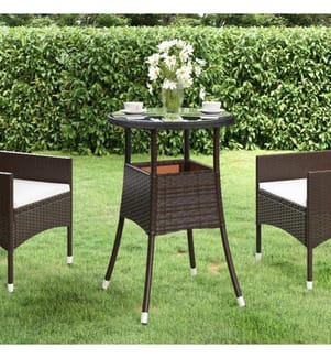 Gartentisch Ø60x75 cm Hartglas und Poly Rattan Braun