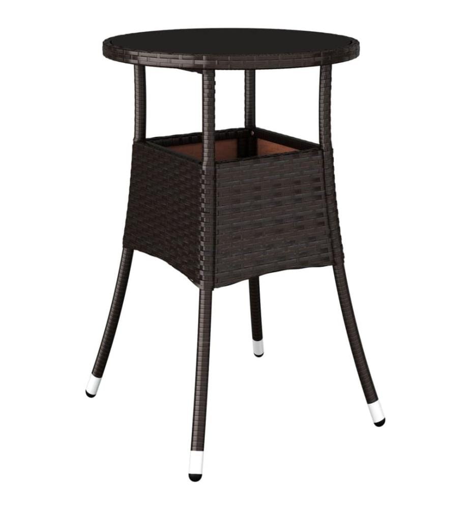 Gartentisch Ø60x75 cm Hartglas und Poly Rattan Braun