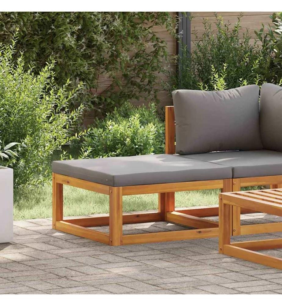 Repose-pied avec coussin gris foncé Bois d'acacia massif