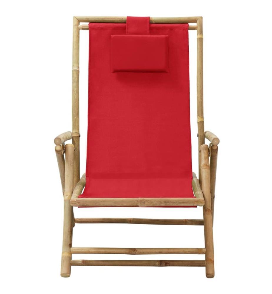 Chaise de relaxation inclinable Rouge Bambou et tissu
