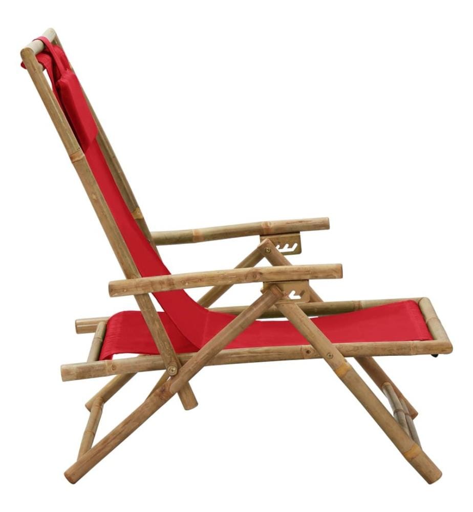 Chaise de relaxation inclinable Rouge Bambou et tissu