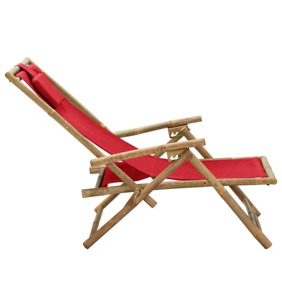 Chaise de relaxation inclinable Rouge Bambou et tissu