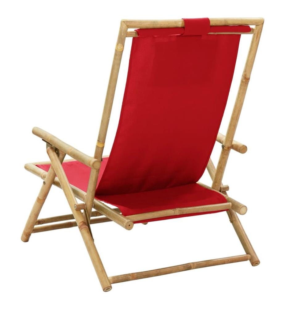 Chaise de relaxation inclinable Rouge Bambou et tissu