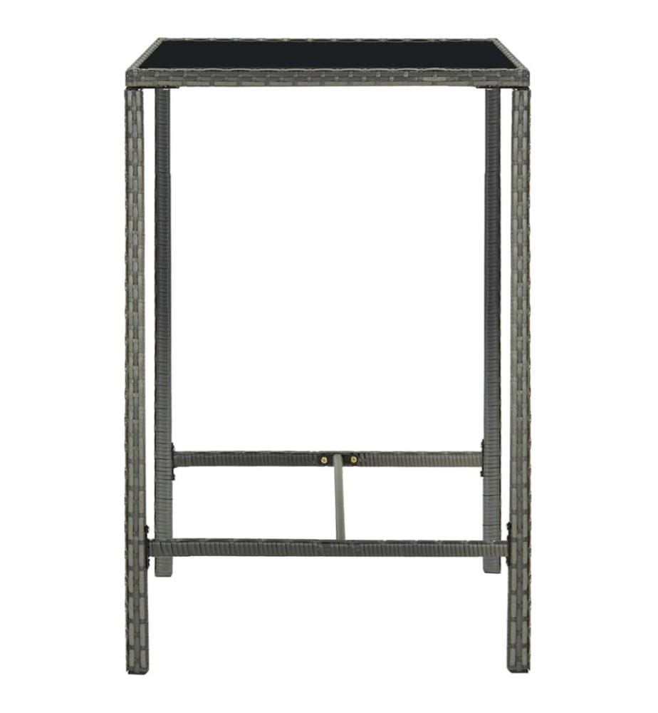 Garten-Bartisch Grau 70x70x110 cm Poly Rattan und Glas