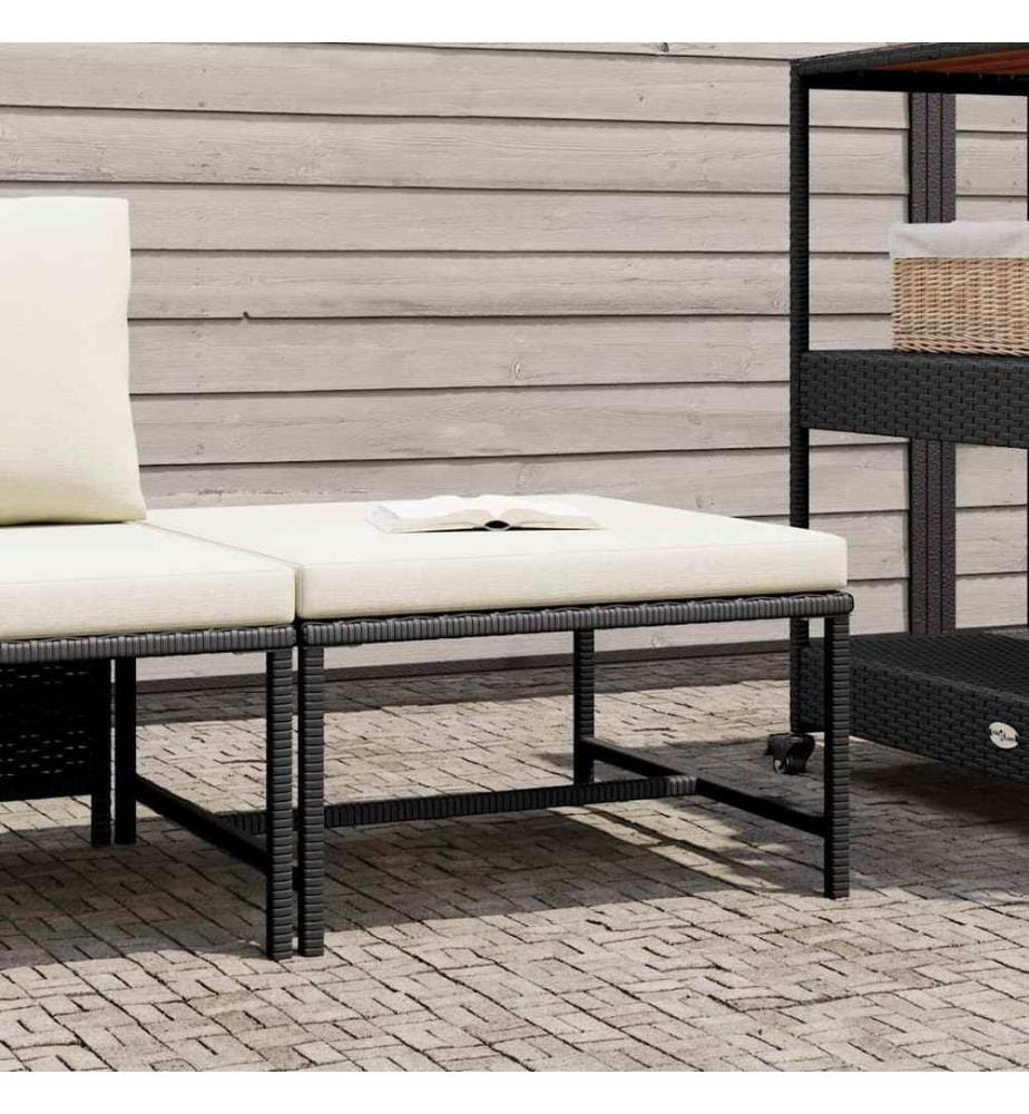 Repose-pied sectionnel avec coussin Noir Résine tressée