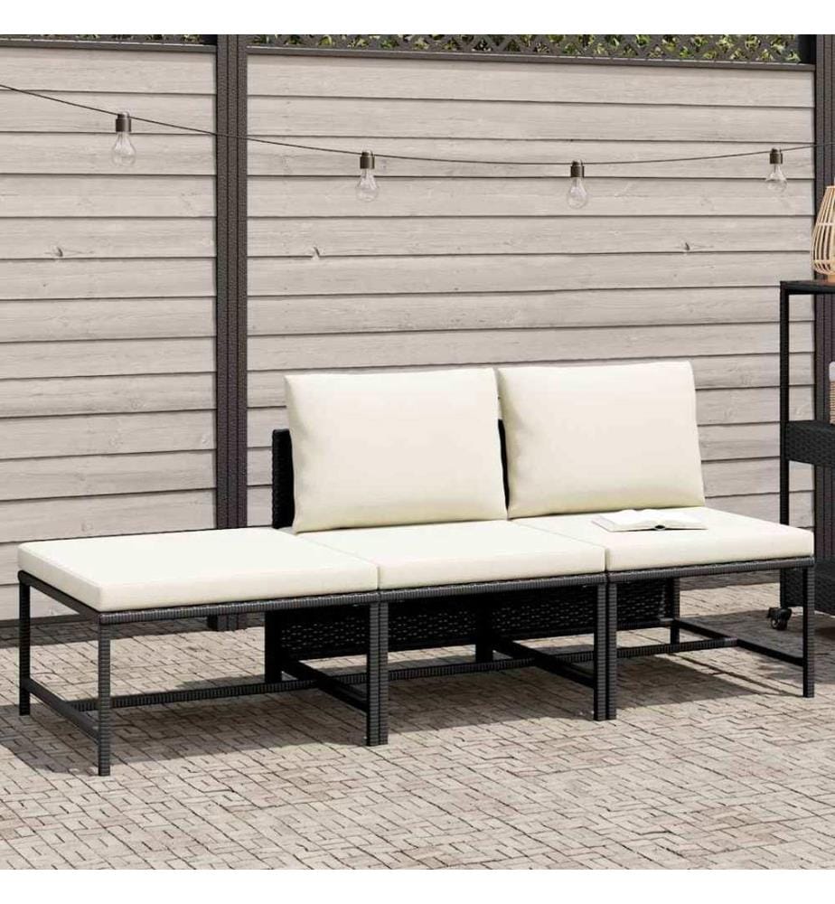 Canapés de jardin 3 pcs avec coussins Noir Résine tressée