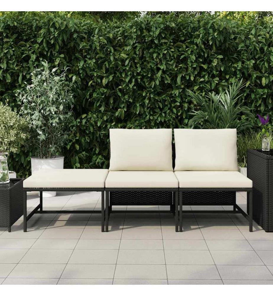 Canapés de jardin 3 pcs avec coussins Noir Résine tressée