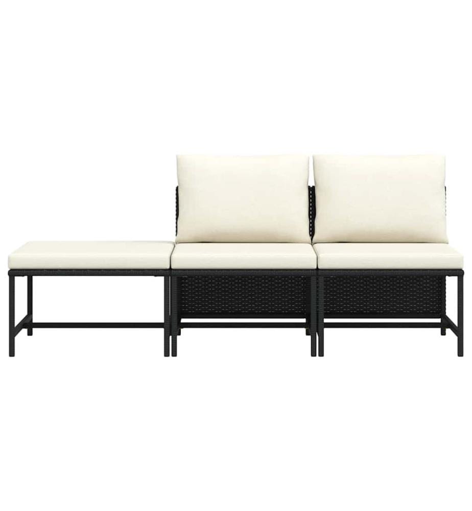 Canapés de jardin 3 pcs avec coussins Noir Résine tressée