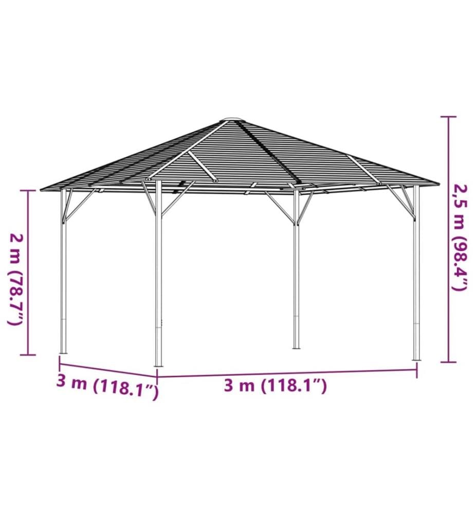 Pavillon mit Dach 3x3 m Anthrazit