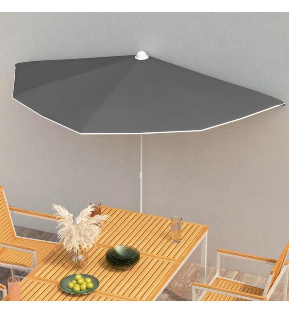 Demi-parasol de jardin avec mât 180x90 cm anthracite