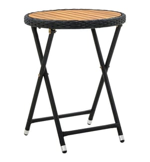 Beistelltisch Schwarz 60 cm Poly Rattan und Massivholz Akazie