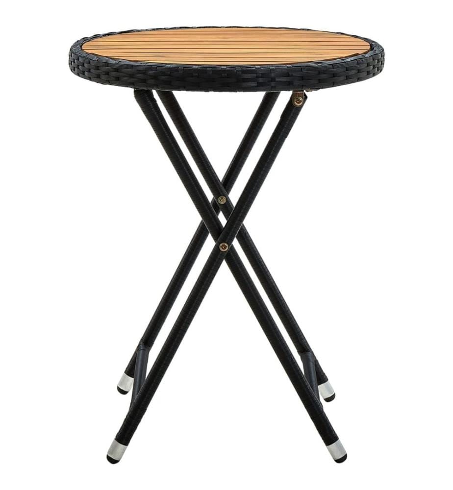 Beistelltisch Schwarz 60 cm Poly Rattan und Massivholz Akazie