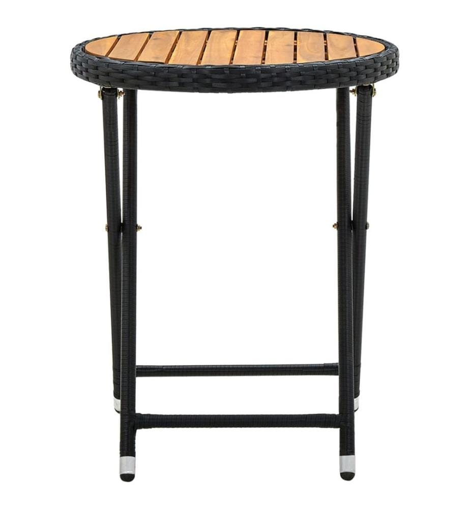 Beistelltisch Schwarz 60 cm Poly Rattan und Massivholz Akazie