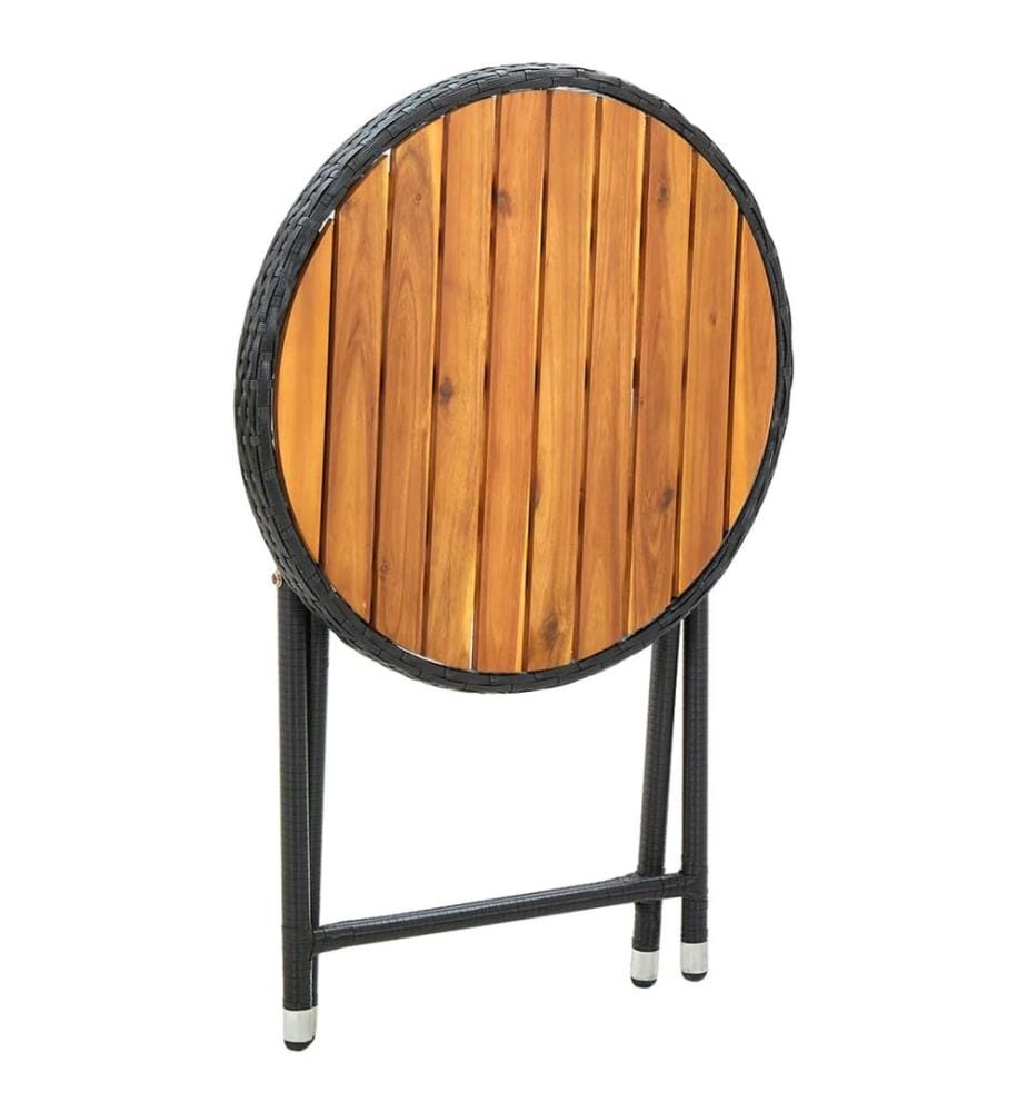 Beistelltisch Schwarz 60 cm Poly Rattan und Massivholz Akazie