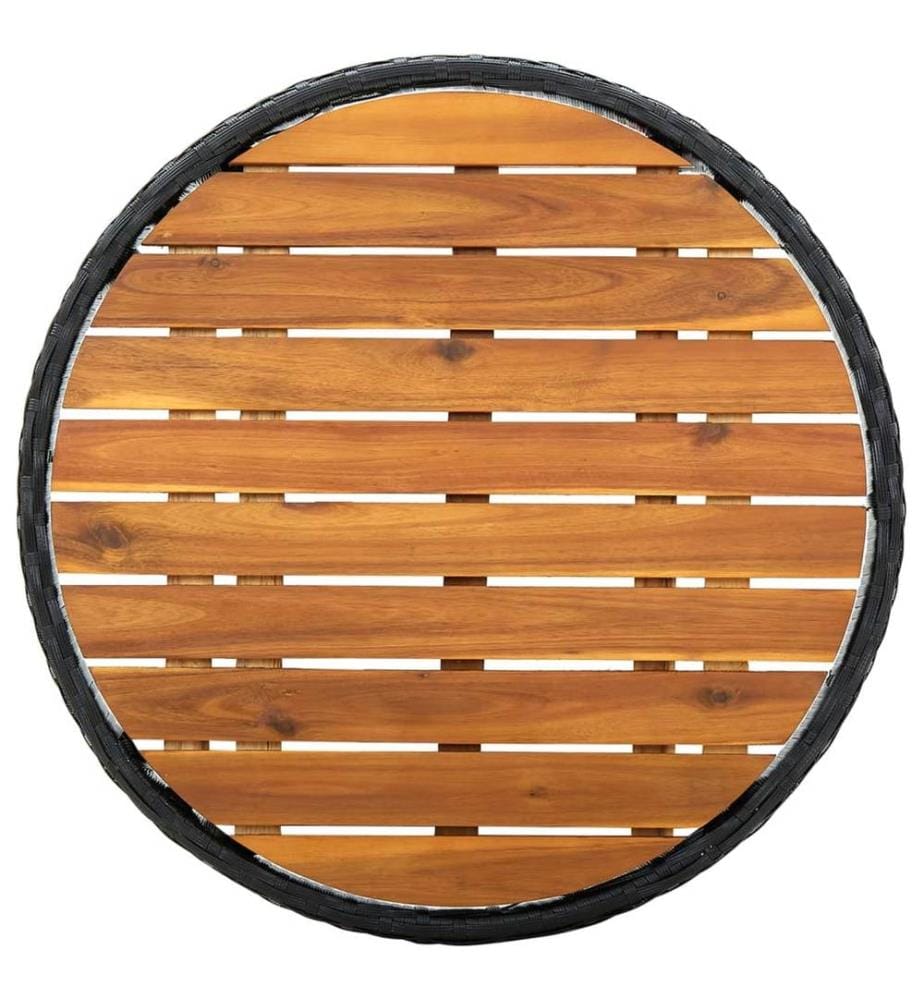 Beistelltisch Schwarz 60 cm Poly Rattan und Massivholz Akazie