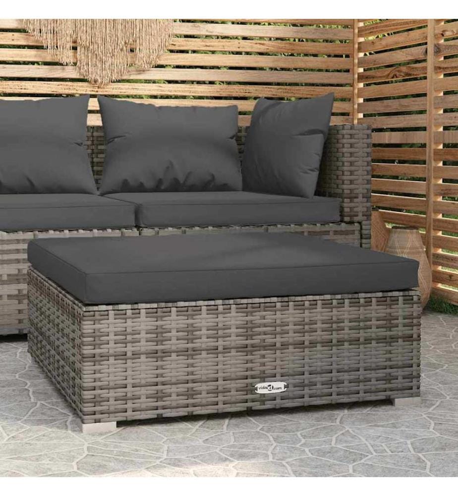 Repose-pied de jardin et coussin Gris 70x70x30cm Résine tressée
