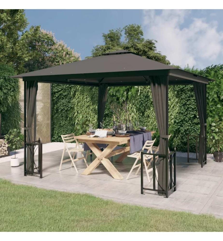 Pavillon mit Seitenwänden & Doppeldach 3x3 m Anthrazit