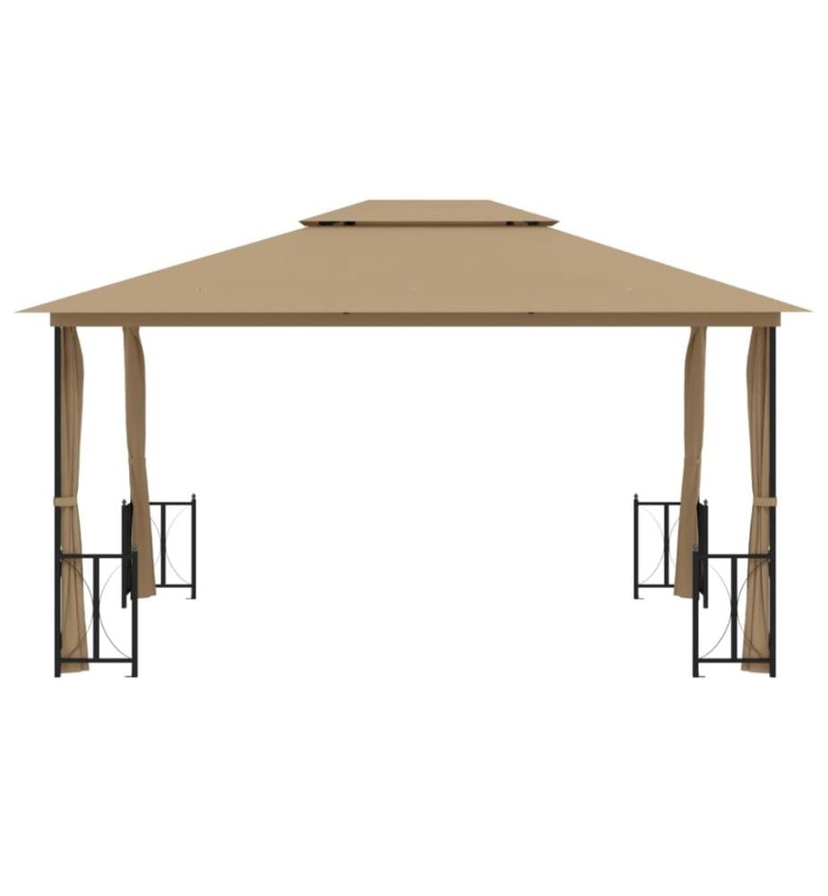 Pavillon mit Seitenwänden & Doppeldach 3x4 m Taupe
