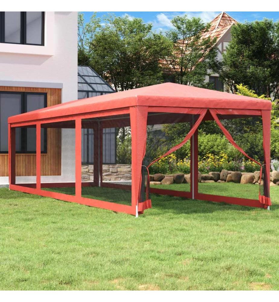 Tente de fête avec 8 parois latérales en maille Rouge 3x9m PEHD