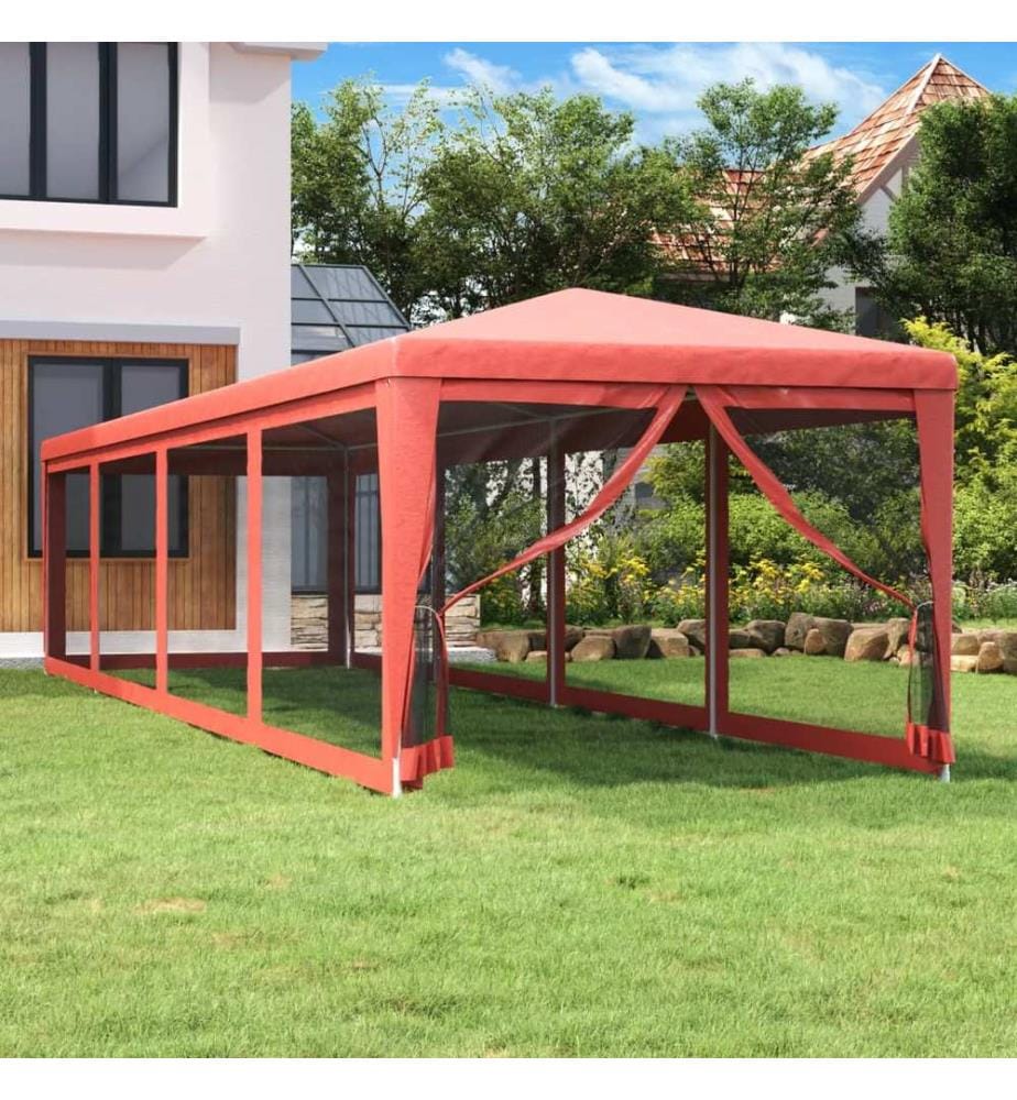 Tente de fête 10 parois latérales en maille Rouge 3x12 m PEHD