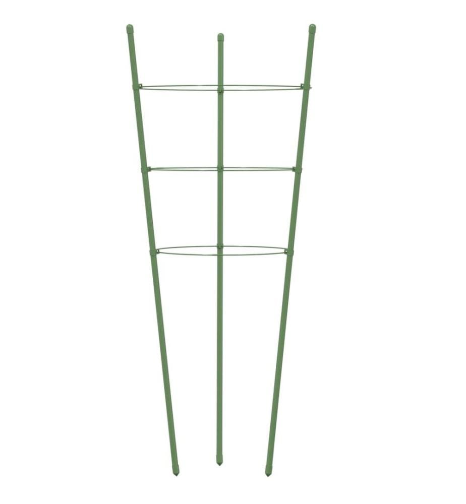 Pflanzenstützen mit 3 Ringen 5 Stk. Grün 60 cm Stahl
