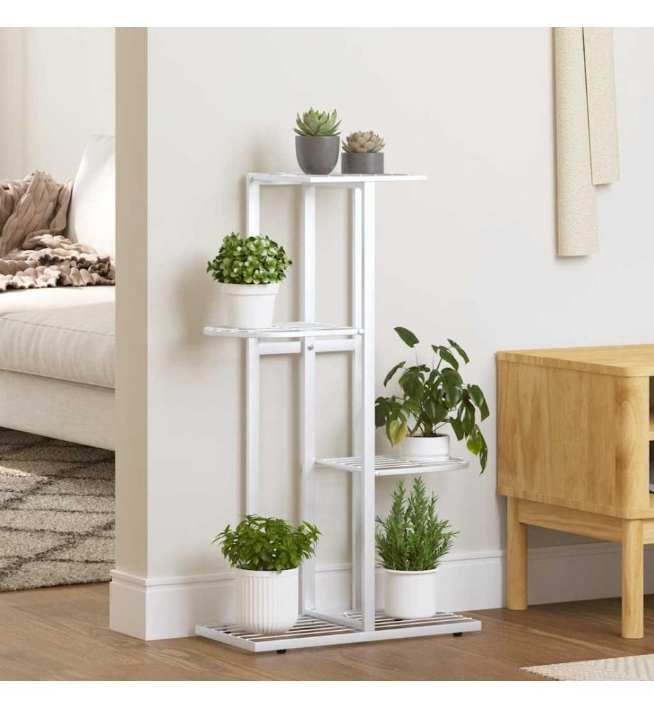 Blumenständer 4-Etagen 43x22x76 cm Weiss Metall