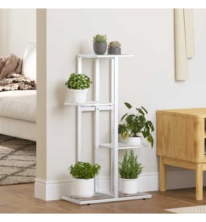 Blumenständer 4-Etagen 43x22x76 cm Weiss Metall