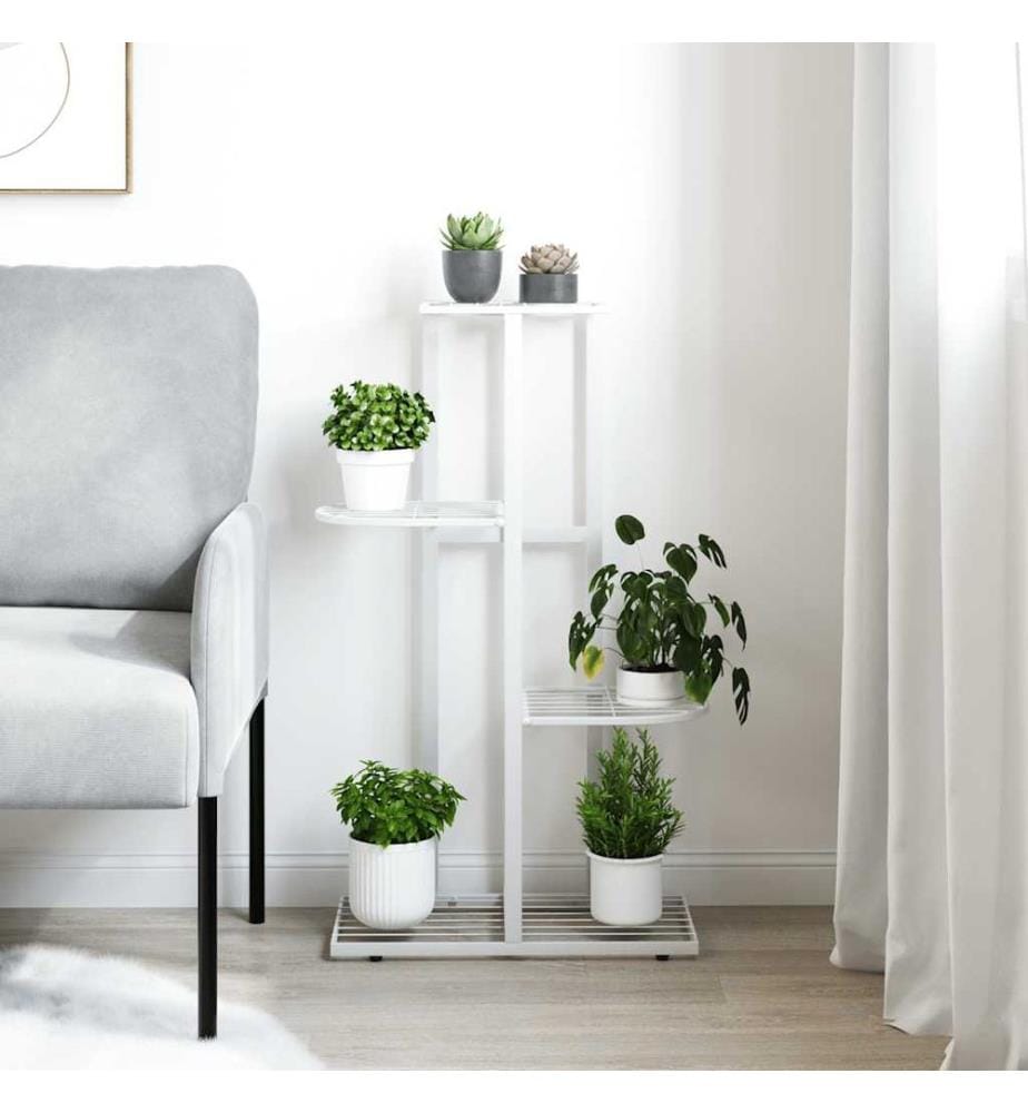 Blumenständer 4-Etagen 43x22x76 cm Weiss Metall