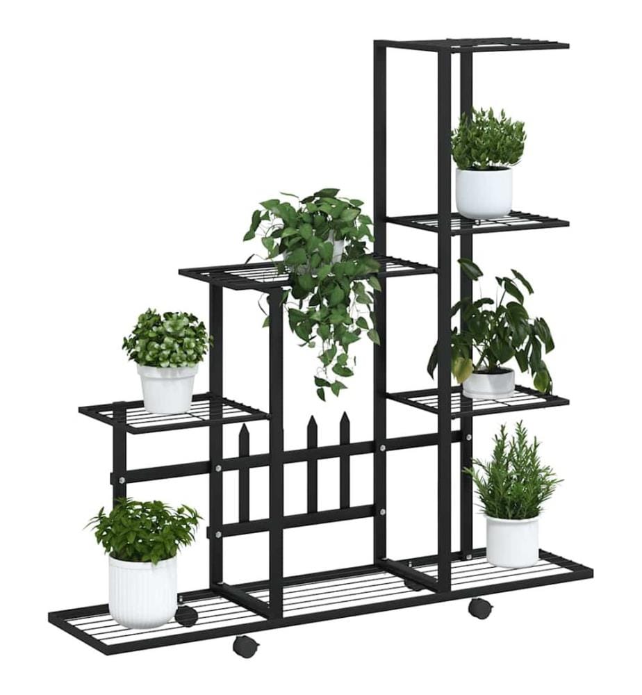 Blumenständer auf Rollen 94,5x25x92,5 cm Schwarz Metall