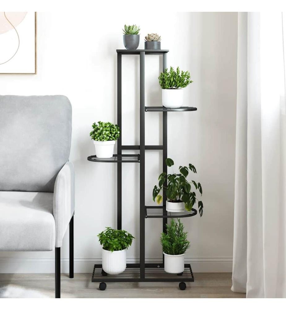 Blumenständer 5-Etagen mit Rollen 44x23x100 cm Schwarz Eisen