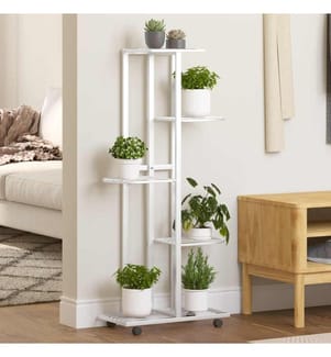 Blumenständer 5-Etagen mit Rollen 44x23x100 cm Weiss Eisen