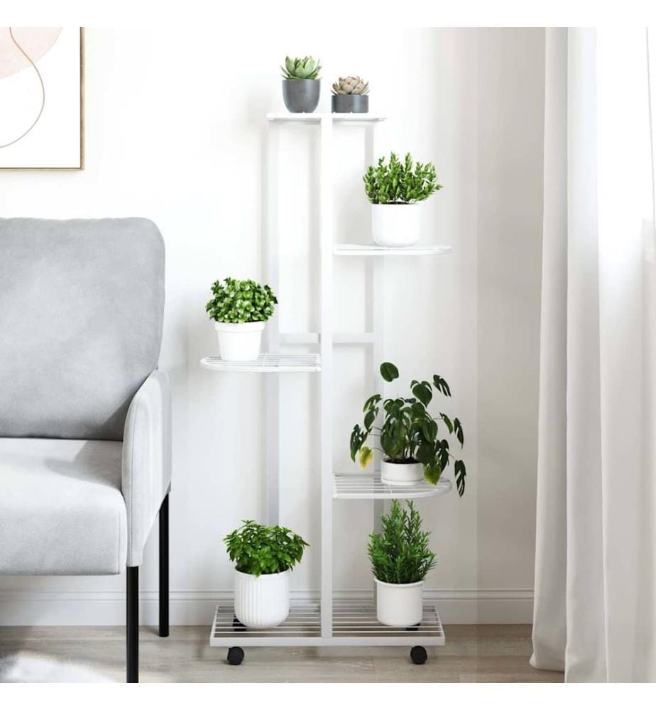 Blumenständer 5-Etagen mit Rollen 44x23x100 cm Weiss Eisen