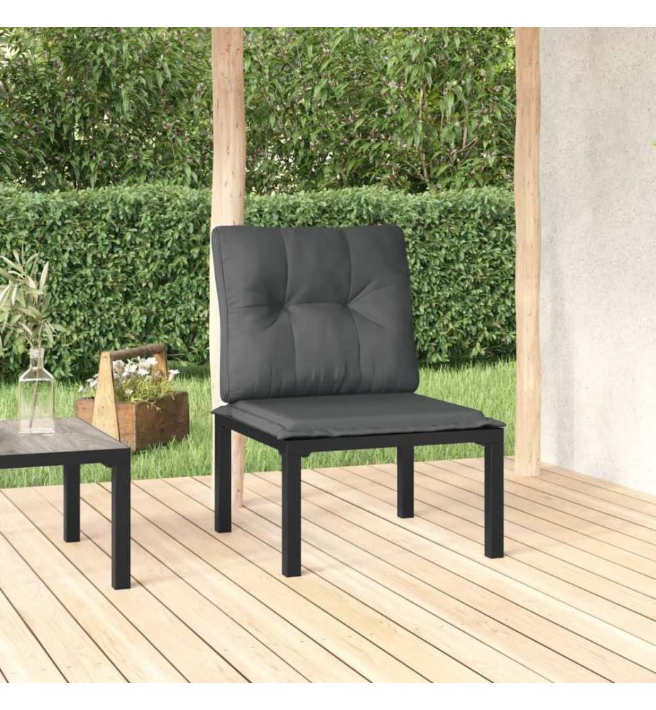 Chaise de jardin avec coussins noir/gris résine tressée